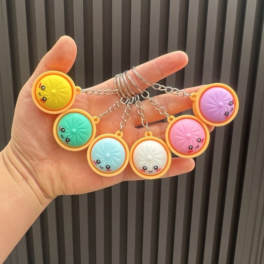 14pcs Keychain Set for Her/Him, Cute Dumpling Keychains in Bulk, Suitable for Classroom Prizes, Gift Bag Stuffing, Steamed Bun And Dumpling Keychains with Steamer Basket, Birthday And Mother'S Day Gifts, Treasure Chest Prizes, Random Colors