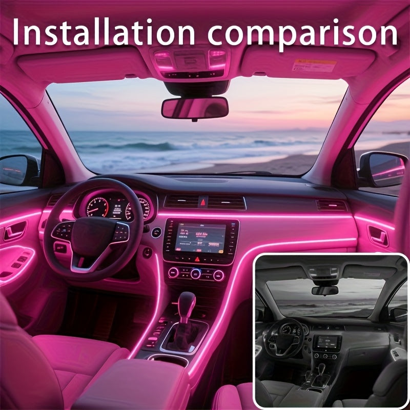 RGB LED Car Interior Light Strip 3M 118 inch 7-Color Music Sync App Controlled USB 5V Ambient Lighting Dashboard Console Decoration Neon Atmosphere Light