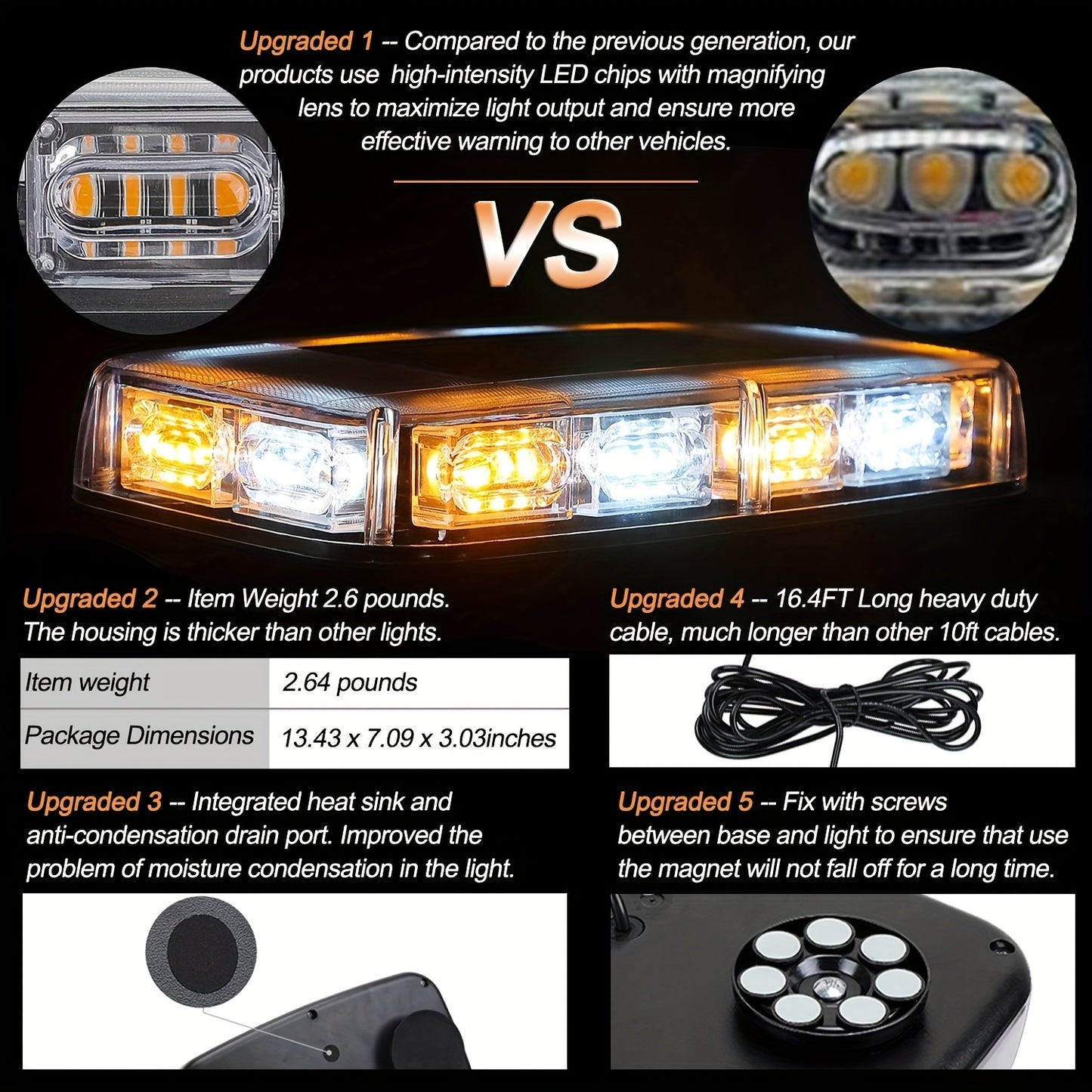 48LED Roof Top Strobe Lights Bar | IP67 Waterproof High-Visibility Emergency Safety Warning LED Emergency Vehicles Light for Plow, Trucks, Construction Vehicles Car, 12-24V, Universally Applicable, Without Battery