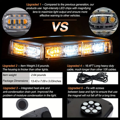 48LED Roof Top Strobe Lights Bar | IP67 Waterproof High-Visibility Emergency Safety Warning LED Emergency Vehicles Light for Plow, Trucks, Construction Vehicles Car, 12-24V, Universally Applicable, Without Battery