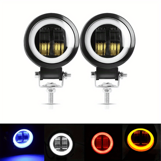 Set of 2, 3-Inch Round LED Lights for DC12V-24V, Available in White, Red, Amber, And Blue. Compact 3" Portable Work Lights Designed for Off-Road Vehicles, Atvs, Utvs, And Utes. Ideal for Motorcycle Decoration, Hardwired, Without Battery