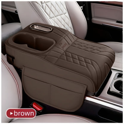 A Car Center Armrest Pad Designed to Elevate Height, Featuring a Tissue Box And a Cup Holder, Available in Various Colors for Storage