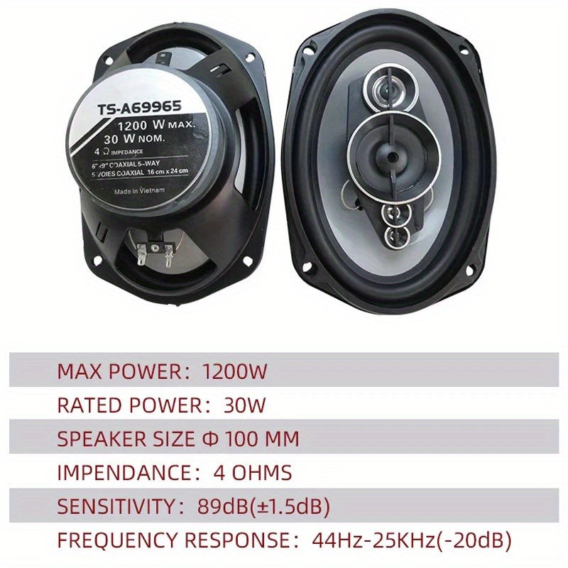 2pcs 6X9 inch1200W 5-way car mounted high fidelity full frequency coaxial speaker,preferred for modified vehicles Auto Audio Music Stereo Subwoofer Full Range Frequency,car stereo speakers,car door speakers
