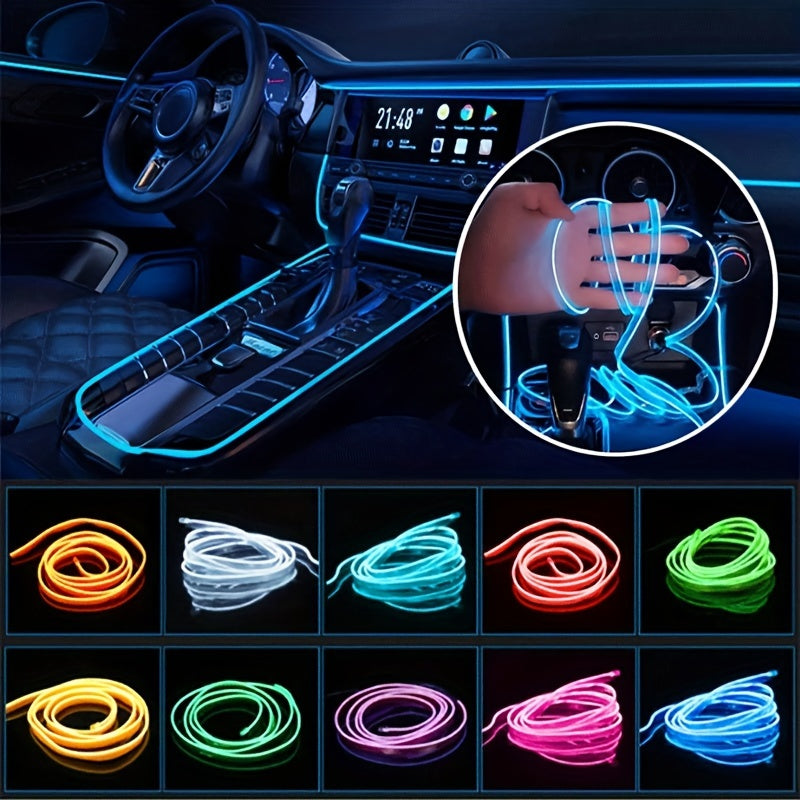 [APP Control LED Lights] RGB Car Accessories Neon Light With APP Control, 8-Color Changing (Dashboard + Roof Console), LED Car Lights, APP Application And USB Button With Voice Control RGB LED Automotive Ambient Lighting