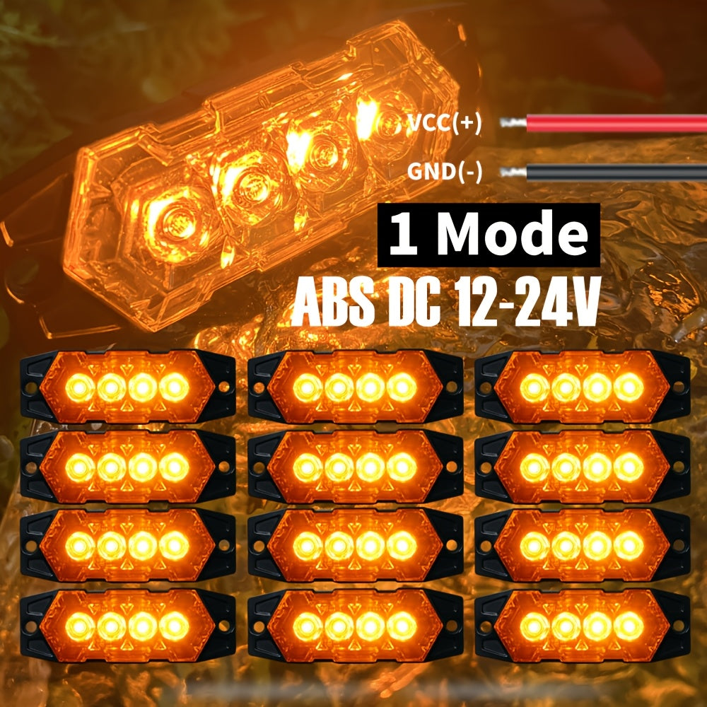 12pcs New Upgraded 12V-24V Universal LED Light for Atv Utv Boat Bike-Heavy-Duty Off-Road with Amber/Red/White, 12-24V Vehicle