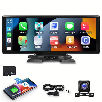 Podofo 10.26” Android Auto & CarPlay Wireless Portable Car Stereo with Touchscreen, Wireless/, Voice Control, FM Transmitter, Compatible for Smartphones, Navigation, Handsfree Calling, AUX Receiver for Vehicles