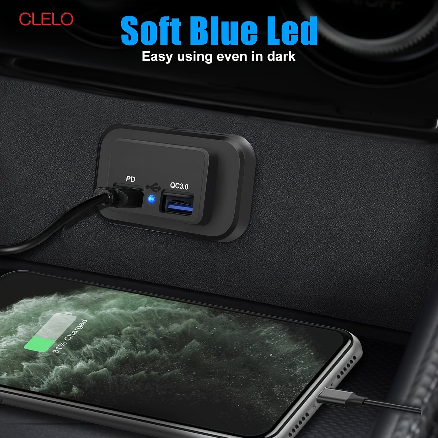 CLELO 1/2 Set 12V/24V RV USB Socket Dual Fast Charging PD3.0 Type-C (USB C) And QC3.0 USB-A Car Charging Adapter, Without Battery RV Plugs, Inlets & Receptacles