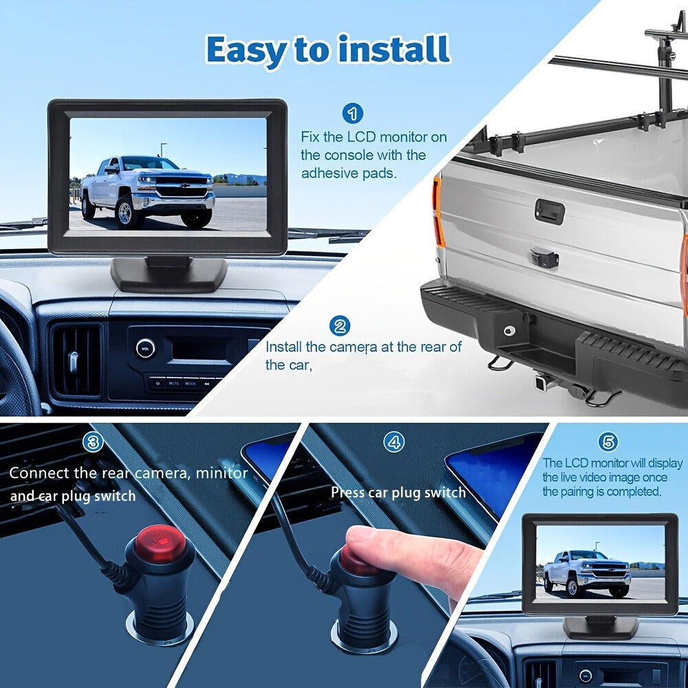 4.3 Inch Automotive Rearview Monitor And Backup Camera System - Universal Fit for Cars, Suvs, Rvs, And Pickup Trucks for Safe Parking And Easy Installation, Without Battery