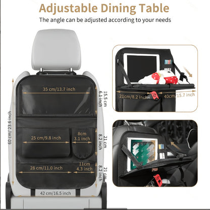 Car Backseat Organizer with Tablet Holder, 6 Storage Pockets Car Storage Organizer with Foldable Food Tray, Protectors Kick Mats Travel Accessories-Black