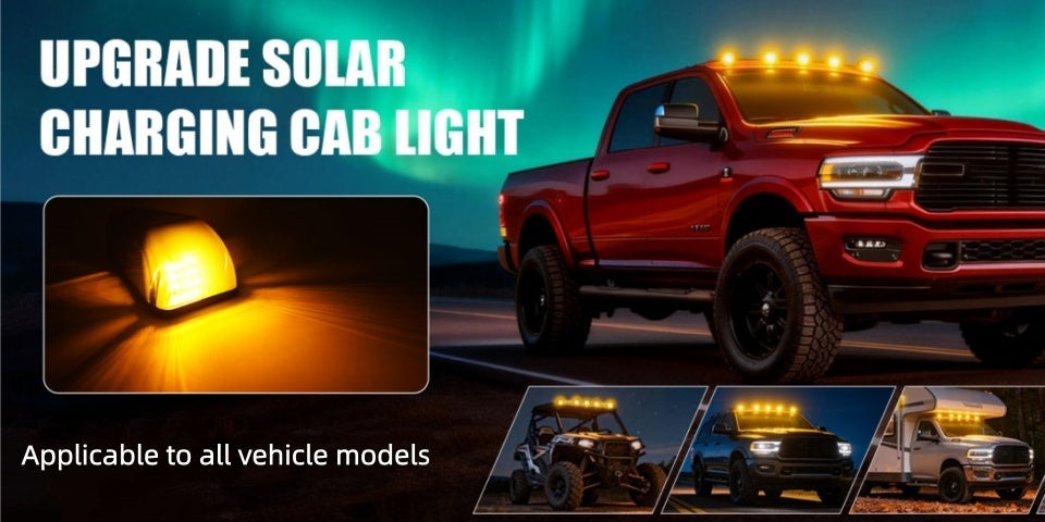 Solar Powered Cab Roof Lights 5-Pack Wireless 16 LED Amber Truck Marker Lights Motion Vibration Sensor No-Drill No-Wire Universal Fit