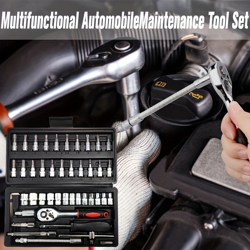46pcs/53pcs Tool Collection • 1/2 Inch, 1/4 Inch, And 3/8 Inch Drive Depth And Standard Wrench Set • Auto Parts Repair Ratchet Wrenches And Various Other Automotive Tools • Suitable for Automotive And Bicycle Repairs • Christmas Gift