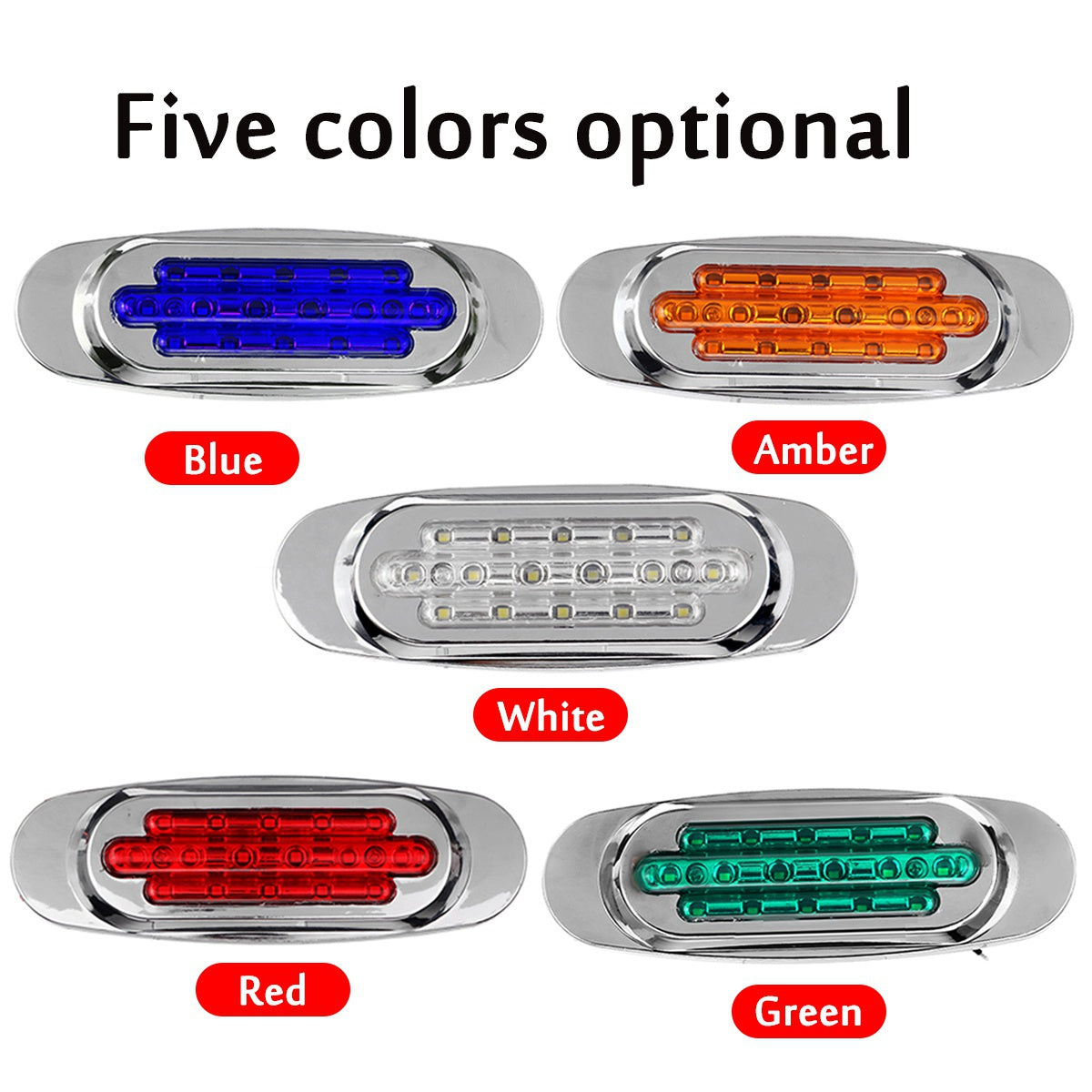 4pcs LED Side Marker Lights for Trucks & Trailers - 16 LEDs, Dual Mode (Steady On + Flash), Fits 12-24V Vehicles - Available in Amber, White, Red, , Green