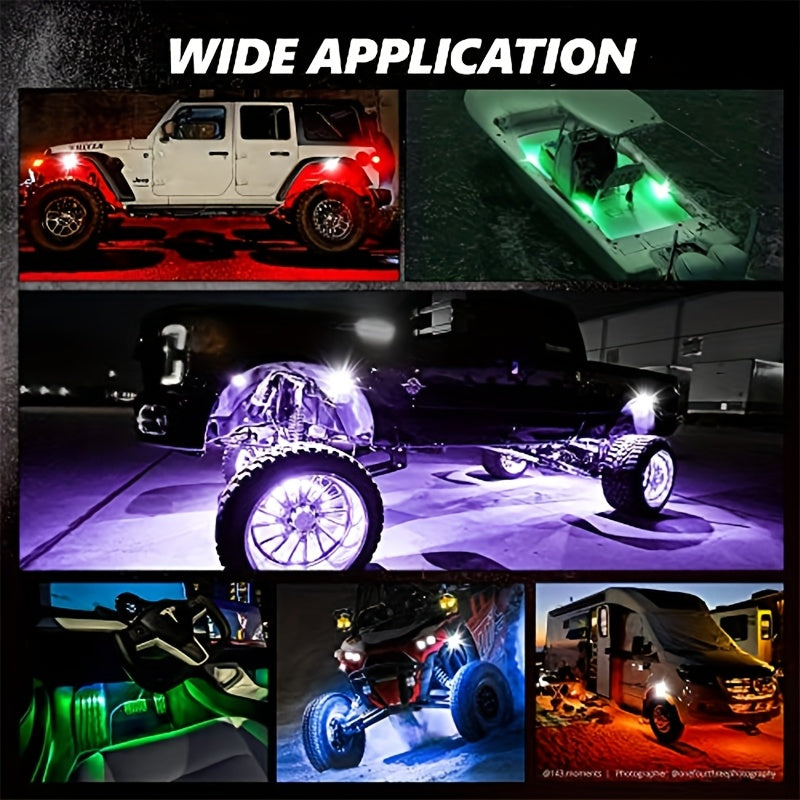 RGB-IC LED Rock Light Kit 4 or 8 Pods, APP & RF Control, Chasing Dream Color Underglow Downlight with Music Mode, 12V for Truck UTV Golf Cart Off-Road Vehicle