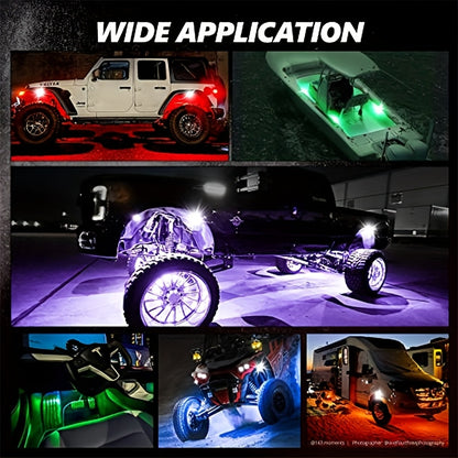 RGB-IC LED Rock Light Kit 4 or 8 Pods, APP & RF Control, Chasing Dream Color Underglow Downlight with Music Mode, 12V for Truck UTV Golf Cart Off-Road Vehicle