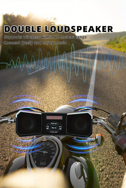 Korbros Handlebar Mount Stereo Wireless Motorcycle Speakers, MP3 Music Player Audio Amplifier, AUX-in, USB, FM Radio, 12V, Room Electrical/Hard Wiring, Button Control, Off-road-motorcycles, Without Battery
