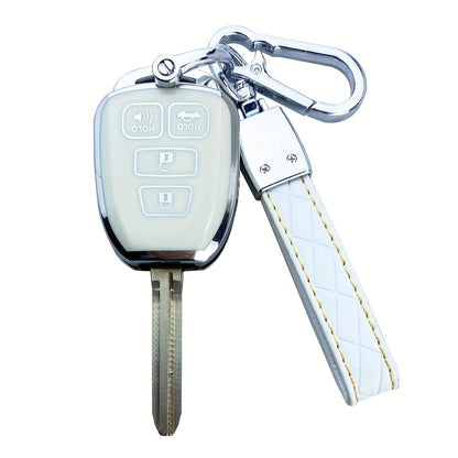 Toyota Key Fob Cover Case TPU - Fits Highlander Camry RAV4 Corolla Tacoma Avalon Venza Yaris Scion 2010-2019, Soft Protective Shell, Black White Purple