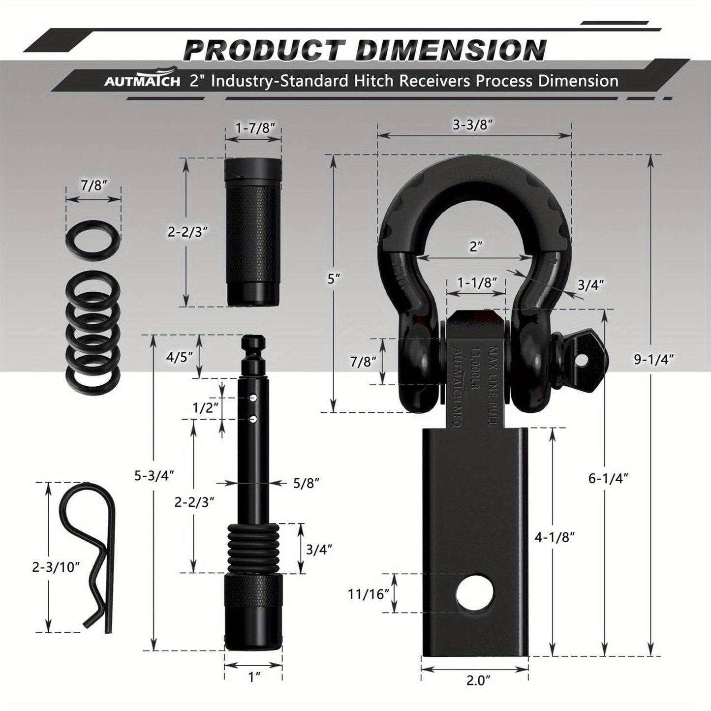 AUTMATCH 2-Inch Heavy Duty Shackle Hitch Receiver Kit - 45,000 lbs Break Strength, High-Strength Drop-Forged Towing System with Lock Pin & D-Ring Shackle for Truck,, RV, ATV, Boat Recovery ( Fit)