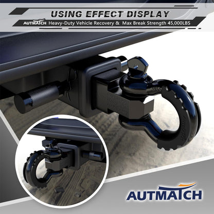 AUTMATCH 2-Inch Heavy Duty Shackle Hitch Receiver Kit - 45,000 lbs Break Strength, High-Strength Drop-Forged Towing System with Lock Pin & D-Ring Shackle for Truck,, RV, ATV, Boat Recovery ( Fit)
