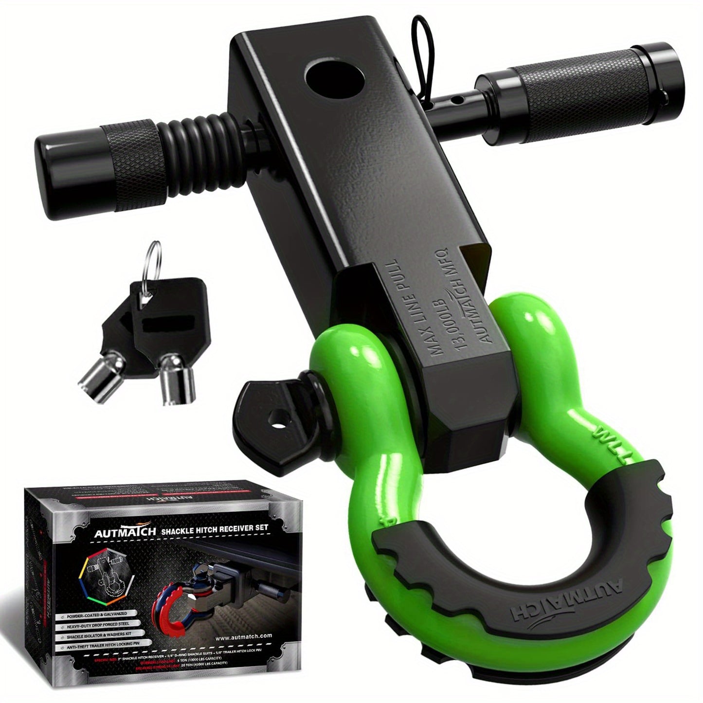 AUTMATCH 2-Inch Heavy Duty Shackle Hitch Receiver Kit - 45,000 lbs Break Strength, High-Strength Drop-Forged Towing System with Lock Pin & D-Ring Shackle for Truck,, RV, ATV, Boat Recovery ( Fit)