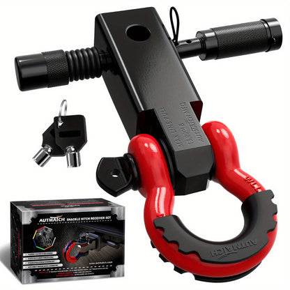 AUTMATCH 2-Inch Heavy Duty Shackle Hitch Receiver Kit - 45,000 lbs Break Strength, High-Strength Drop-Forged Towing System with Lock Pin & D-Ring Shackle for Truck,, RV, ATV, Boat Recovery ( Fit)