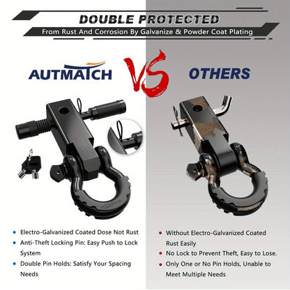 AUTMATCH 2-Inch Heavy Duty Shackle Hitch Receiver Kit - 45,000 lbs Break Strength, High-Strength Drop-Forged Towing System with Lock Pin & D-Ring Shackle for Truck,, RV, ATV, Boat Recovery ( Fit)