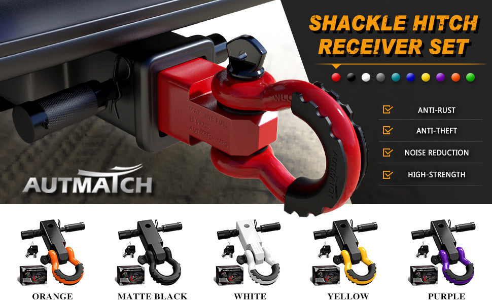 AUTMATCH 2-Inch Heavy Duty Shackle Hitch Receiver Kit - 45,000 lbs Break Strength, High-Strength Drop-Forged Towing System with Lock Pin & D-Ring Shackle for Truck,, RV, ATV, Boat Recovery ( Fit)