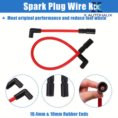 X AUTOHAUX 2pcs 10.4Mm 10Mm Spark Plug Wire Kit for Harley Davidson Big Twin FXD Dyna 2000-2017 for Harley-Davidson Softail 1999-2017 Spark Plug Wires Motorcycle DYNA-409RD Red Rubber