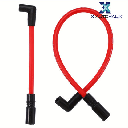X AUTOHAUX 2pcs 10.4Mm 10Mm Spark Plug Wire Kit for Harley Davidson Big Twin FXD Dyna 2000-2017 for Harley-Davidson Softail 1999-2017 Spark Plug Wires Motorcycle DYNA-409RD Red Rubber