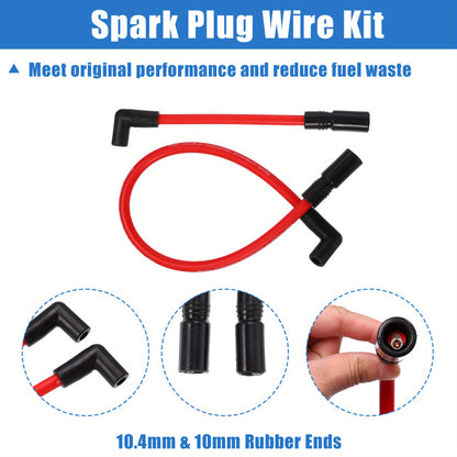 X AUTOHAUX 2pcs 10.4Mm 10Mm Spark Plug Wire Kit for Harley Davidson Big Twin FXD Dyna 2000-2017 for Harley-Davidson Softail 1999-2017 Spark Plug Wires Motorcycle DYNA-409RD Red Rubber