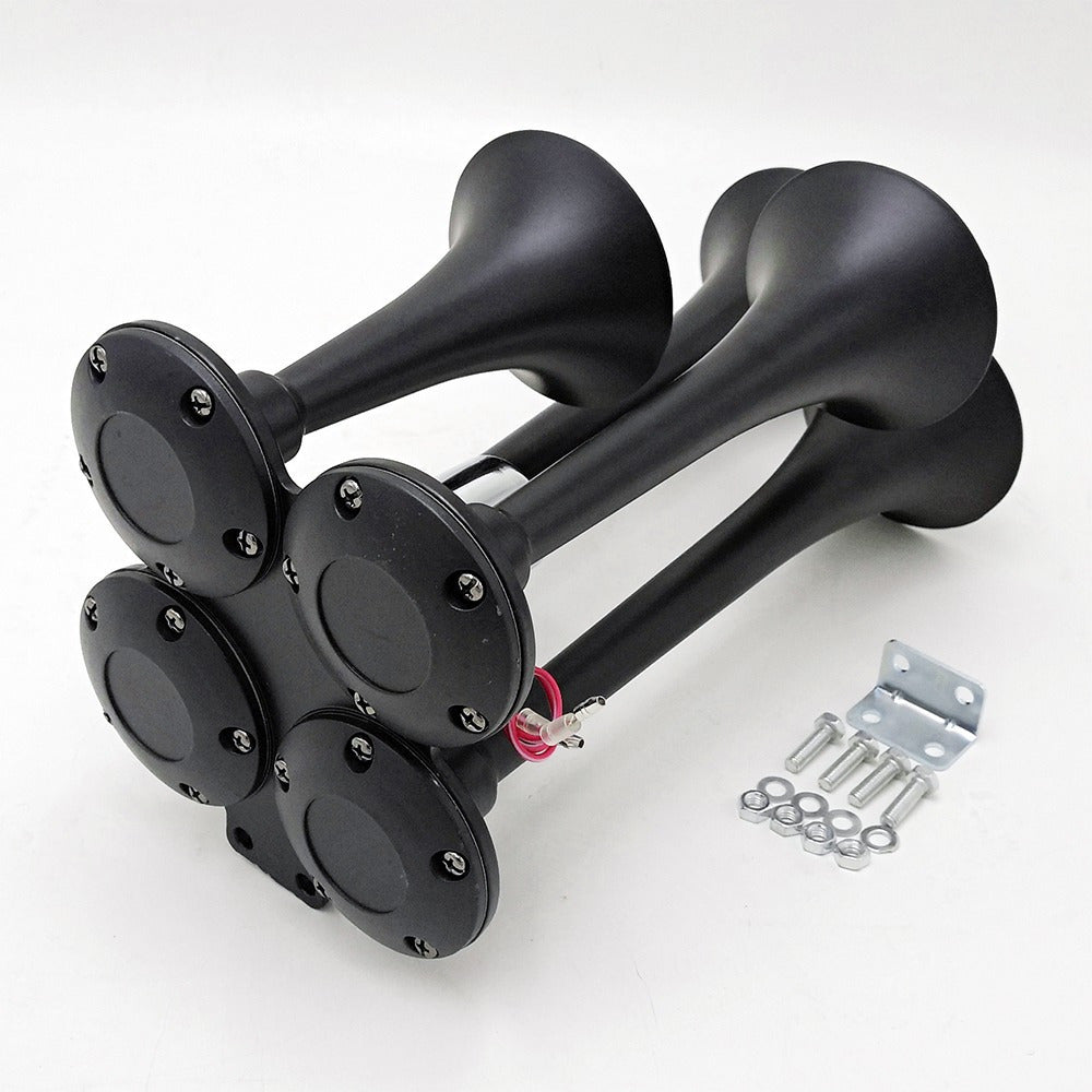 For Ford Chevy for RAM, 135DB 4 Trumpet Train Air Horn Kit, Loud 12V/ 24V for Truck Pickup