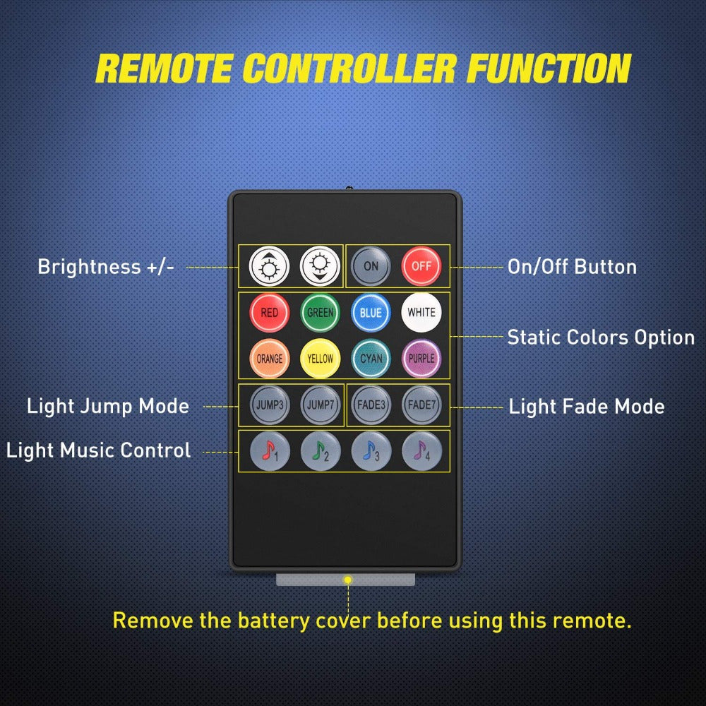 Car LED Strip Light 48 LED RGB Interior Ambient Lighting Kit 4-in-1 Under Dash USB Powered App & Remote Control Multi-Color Multi-Mode