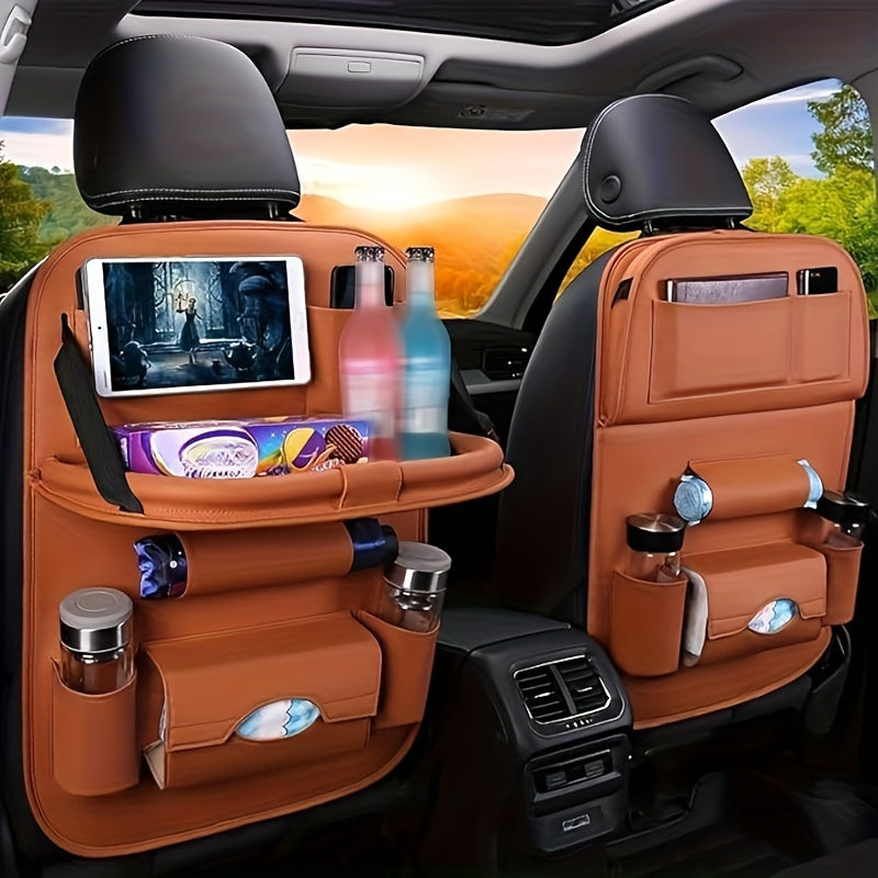 2pcs Car Ride with This All-In-One Rear Seat Storage Box - One Rear Seat Storage Box to Upgrade Your Car Ride - Including Foldable Table Holders, Foot Mats, Tissue Boxes, Cup Holders, Umbrella Holders, Laptop Desks, And Car Dining Plates