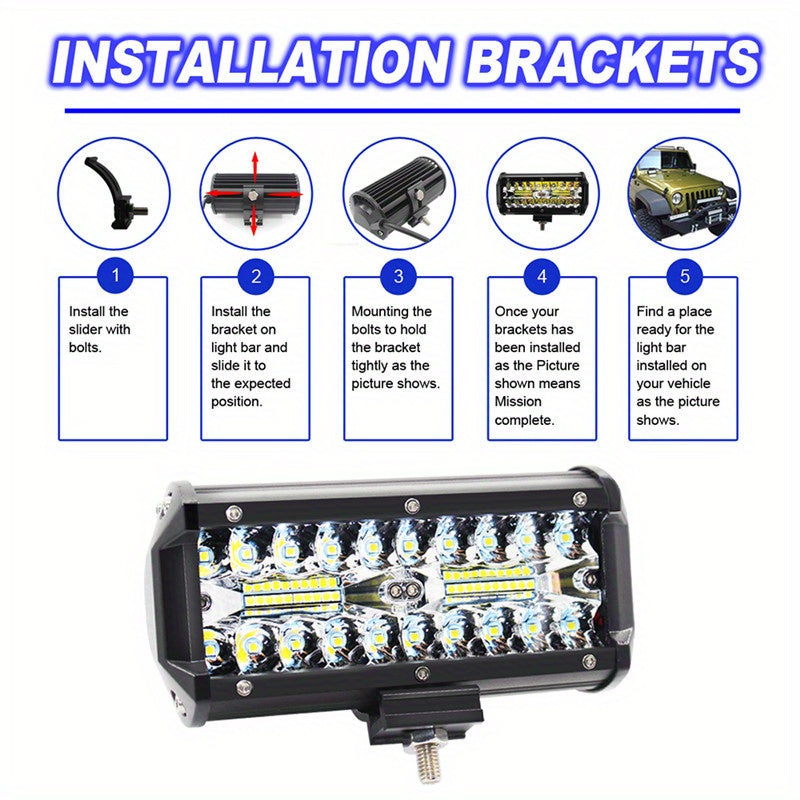 DIRECT LED Light Bar 7 Inch Off Road Lights 240W 24000lm with Wiring Harness Combo Beam LED Light Bar Work Lights for Truck Pickup ATV UTV SUV Boat