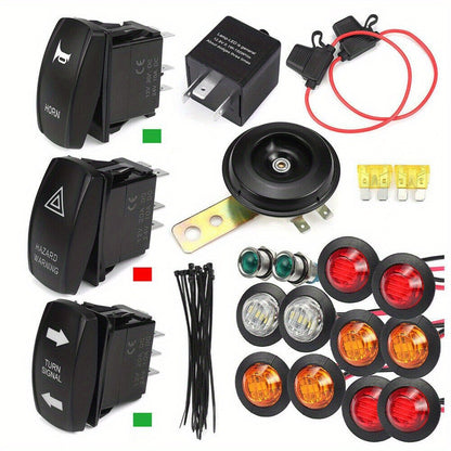 Rocker Switch Turn Signal Kit. Street Legal LED Light, Horn, Hazard for 4X4 Project. Easy Install, Safe Drive, Without Battery