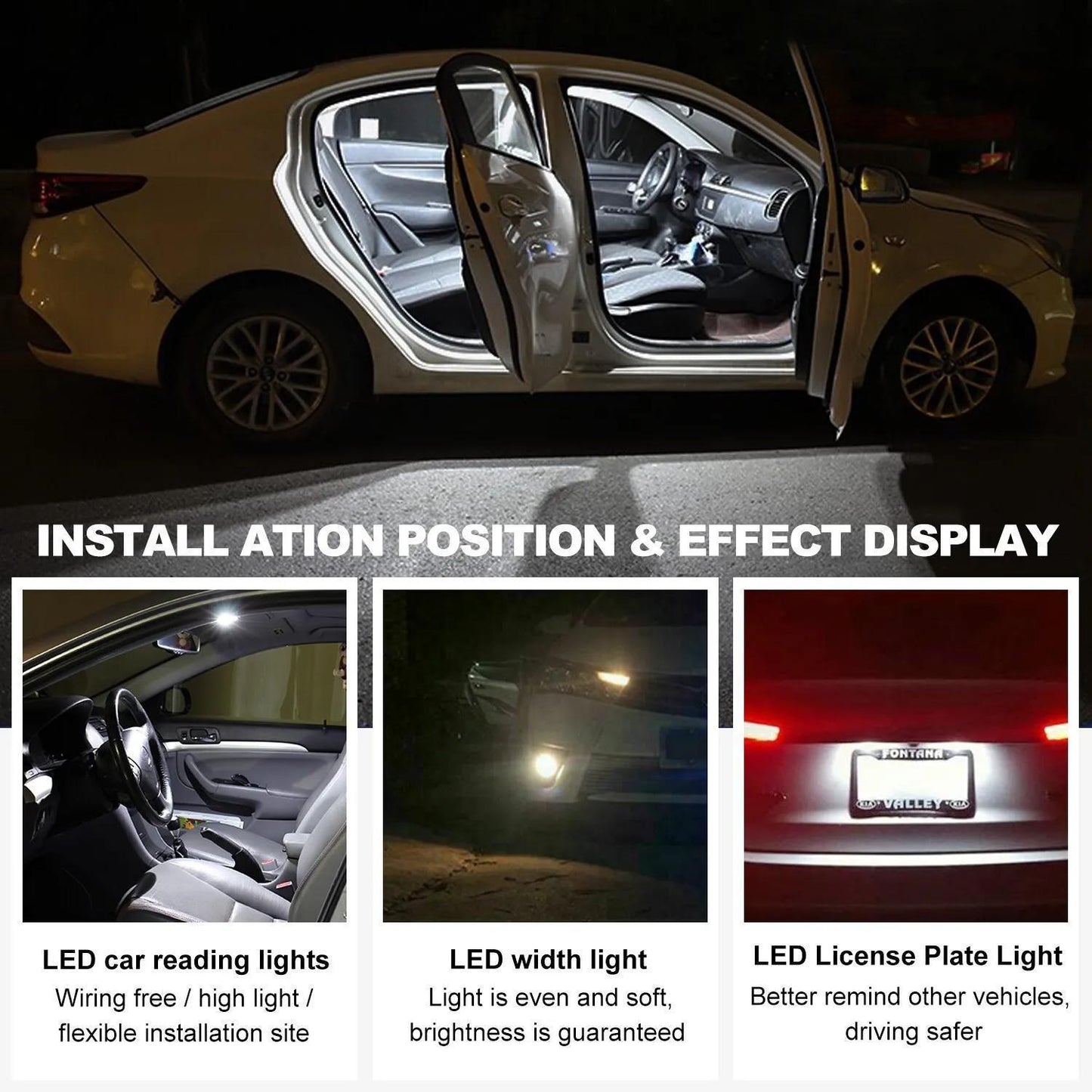 56pcs Car LED Light Replacement Bulb 12V-T10 Width Indicator Dual Pointed Reading Light for Car Dome Map Door Dash Instrument Courtesy License Plate Lights, White