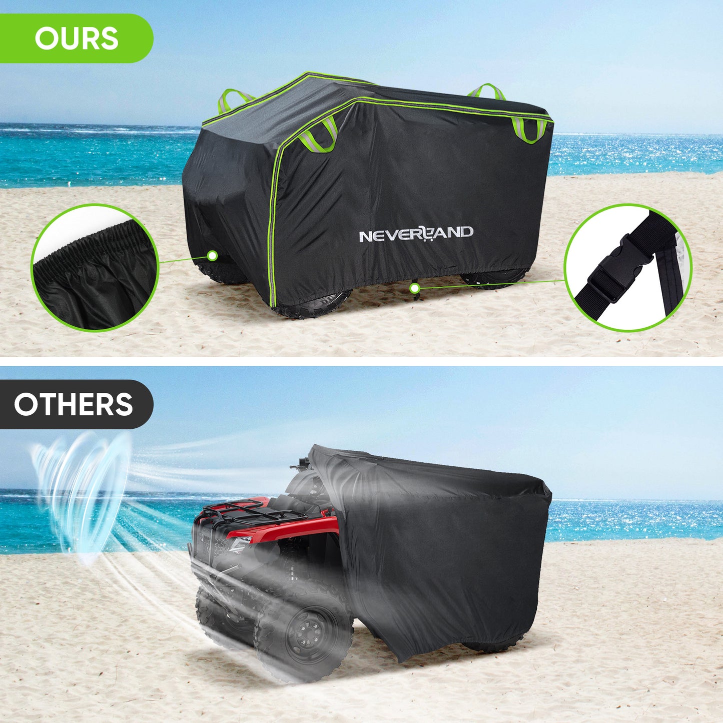 NEVERLAND XL Quad Bike ATV Cover Waterproof Sun Rain All Weather UV Protection Universal Fit 190T with Storage Bag