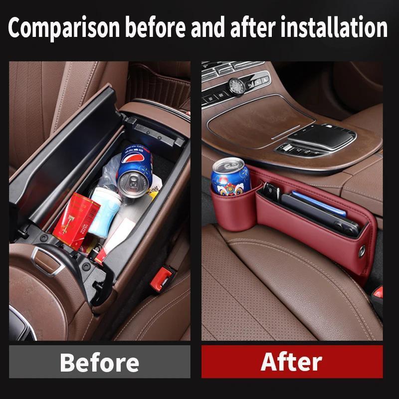 Car Seat Gap Filler Organizer – PU Leather Side Pocket Storage Box for Wallet, Keys, Cards & Phone, No-Tool Install, Fits All Cars, Black Beige Red Brown
