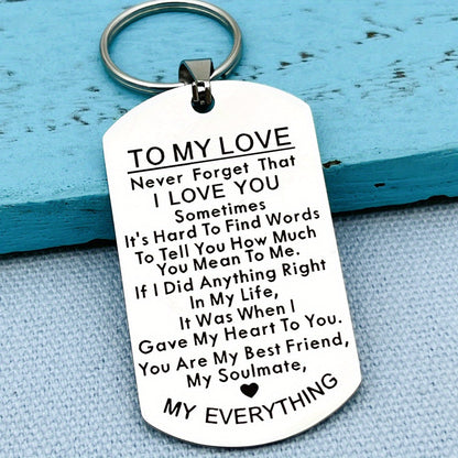 3Pcs Stainless Steel To My Love Keychain - Durable, Simple Design, Engraved Message - Perfect Gift for Husband, Wife, Boyfriend, Girlfriend - Anniversary, Valentines, Birthday Gift for Him & Her