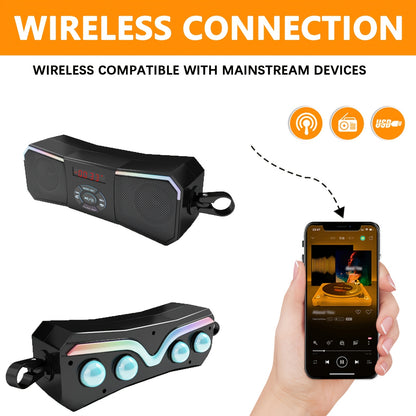 Korbros Handlebar Mount Stereo Wireless Motorcycle Speakers, MP3 Music Player Audio Amplifier, AUX-in, USB, FM Radio, 12V, Room Electrical/Hard Wiring, Button Control, Off-road-motorcycles, Without Battery