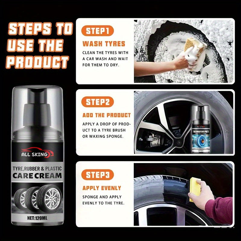 ALL-SEASON TIRE CARE CREAM - Quick-Shine Formula for Rubber & Plastic, Long-Lasting Gloss & Protection, No More Dull - Car Interior Maintenance Solution, Tire Protection, Tire Care, Vehicle Interior Enhancement, Sleek Bottle Design, Durable Application