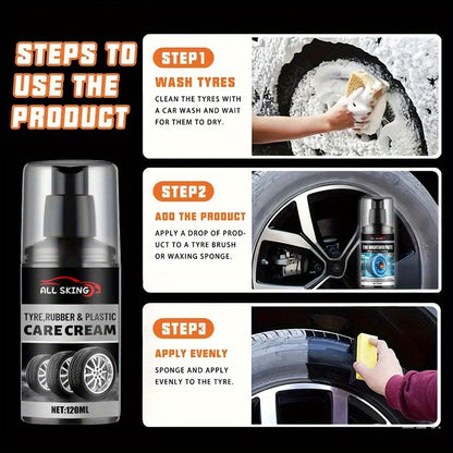 ALL-SEASON TIRE CARE CREAM - Quick-Shine Formula for Rubber & Plastic, Long-Lasting Gloss & Protection, No More Dull - Car Interior Maintenance Solution, Tire Protection, Tire Care, Vehicle Interior Enhancement, Sleek Bottle Design, Durable Application