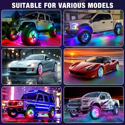[Remote Control LED Lights] 4pcs Car Wheel Lights, Remote Control With Flashing Modes, LED Wheel Ring Lights For Trucks Cars SUV Pickup Vehicles Offroad, Equipped With Seven-Color Dazzling Light Function, Car Rim Light, Without Battery