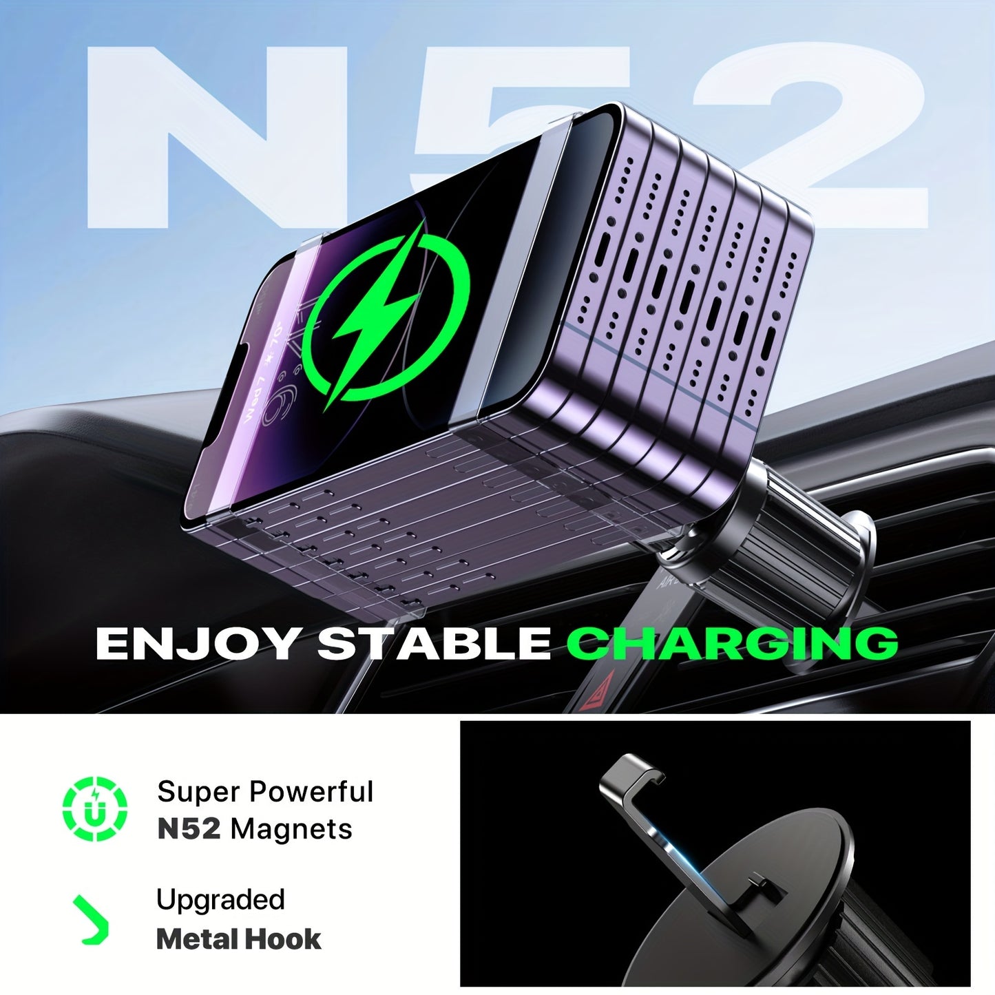 for Magnetic Car Mount Charger, 15W Fast Charging Magnetic Wireless Car Charger, Air Vent Car Phone Holder Charger Only Fit for iPhone 17 Pro Max/16/15/14/13/12 Series And Phones with Magnetic Cases(Note: Not Include Metal Rings)