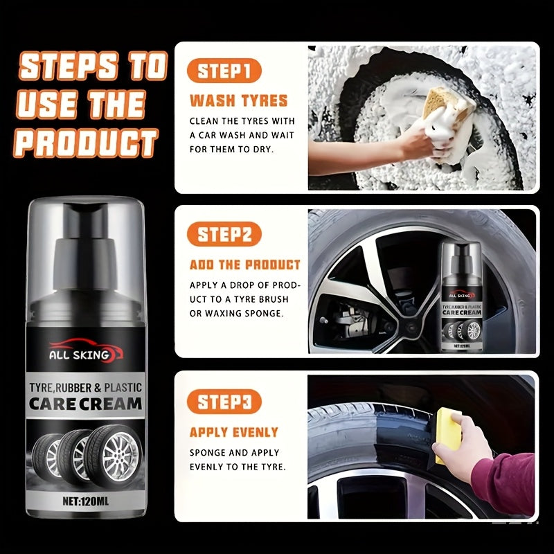 ALL-SEASON TIRE CARE CREAM - Quick-Shine Formula for Rubber & Plastic, Long-Lasting Gloss & Protection, No More Dull - Car Interior Maintenance Solution, Tire Protection, Tire Care, Vehicle Interior Enhancement, Sleek Bottle Design, Durable Application