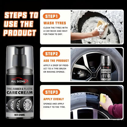 ALL-SEASON TIRE CARE CREAM - Quick-Shine Formula for Rubber & Plastic, Long-Lasting Gloss & Protection, No More Dull - Car Interior Maintenance Solution, Tire Protection, Tire Care, Vehicle Interior Enhancement, Sleek Bottle Design, Durable Application