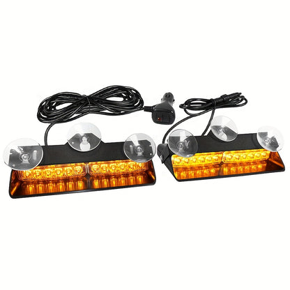 24LED Emergency Dash Lights | 2 in 1 Interior Windshield Safety Flashing Lights with Suction Cups for Snow Plow, Trucks, Construction Vehicles, Car - Universally Applicable, 12-24V Power, Lights, Without Battery