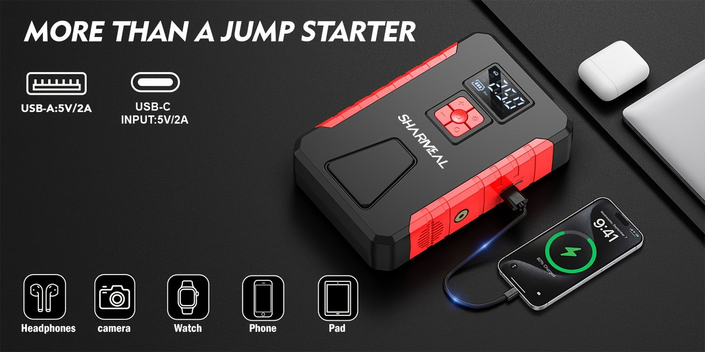 15000A-21000A Peak 350PSI 12V 17-in-1 Portable Jump Starter with Air Compressor Jump Starter, Car Battery Charger, Car Jump Starter with Air Compressor, Jump Starter Para, Car Accessories Tools, LED Light, Battery Charger, Cart Battery Charger