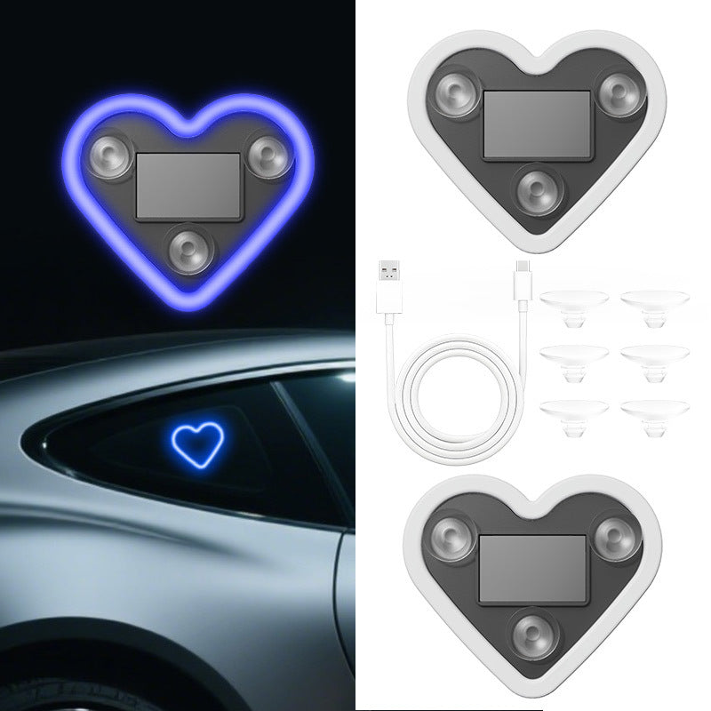 Car Interior Neon LED Mood Light – Heart & Flower Shaped Ambient Light for Car Window, Valentine's Day Car Decoration, 3 Colors