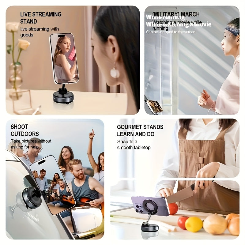 4pcs, 360° Rotating Magnetic Phone Holder, Foldable And Extendable, Suitable for Iphone 16/15/12, ABS Material, Not, Multi-Scenario Use: Car/Bathroom/Gym/Mirror, Universal Size, Black, All-Season Compatible