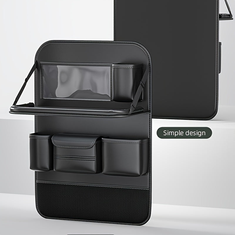 Universal Premium PU Leather Car Seat Back Organizer - Spacious Storage Bag with Back Seat Dining Table, Cup Holder, And Travel Accessories for A Comfortable Ride
